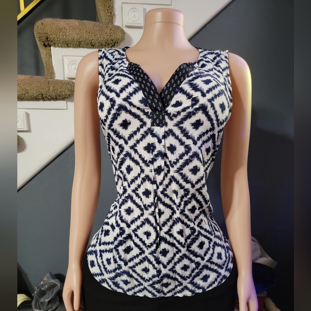 Skies Are Blue Black and White Geometric Blouse